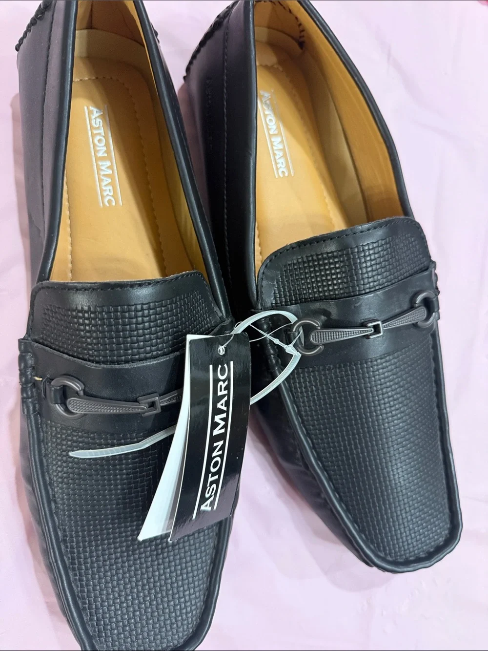 Men’s Aston Mark Black Textured Slip-On Loafers